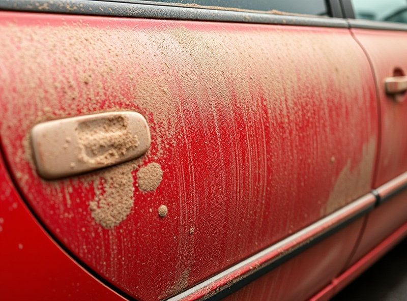 Dirty red car exterior before detailing