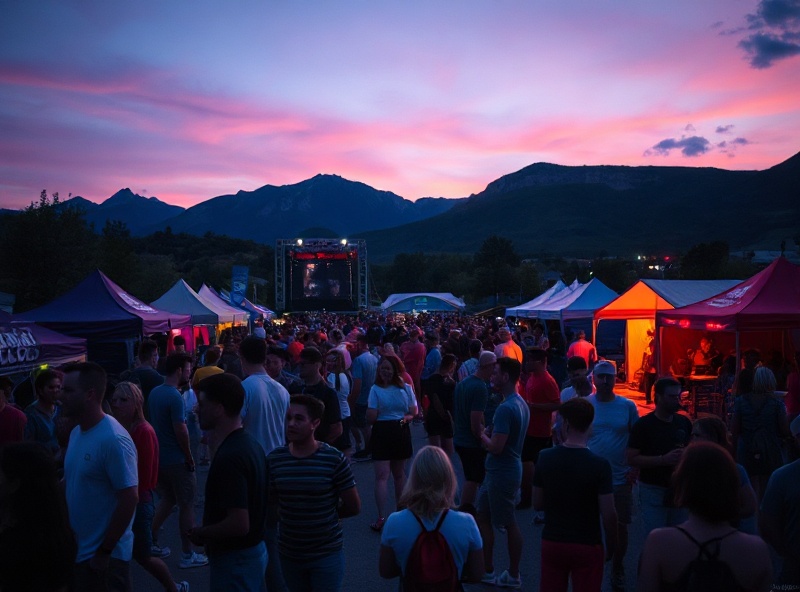 Rise DJs Festival - Outdoor festival scene with people enjoying music and mountain views