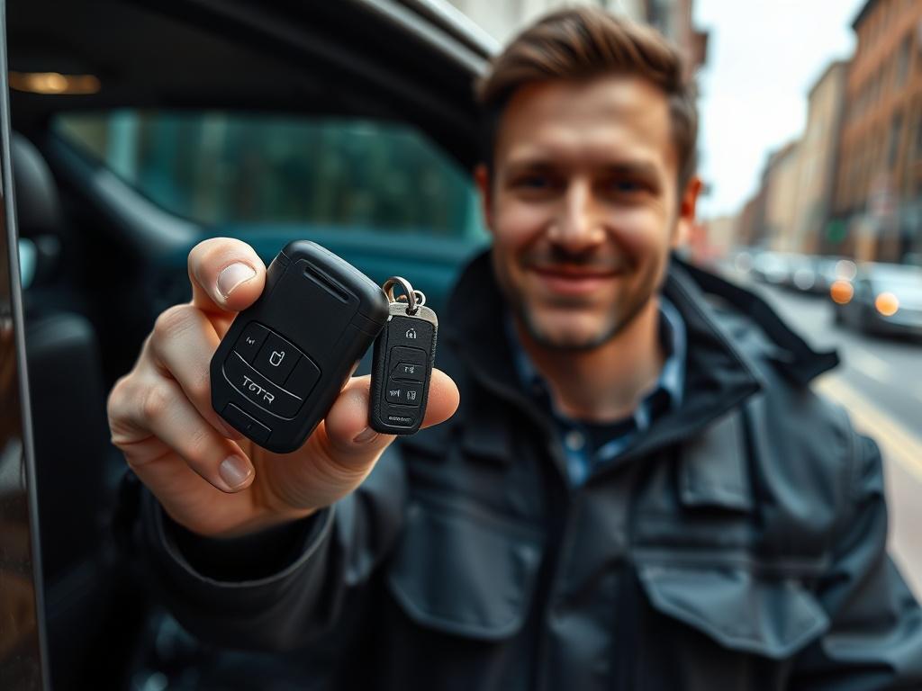 A close up shot of a locksmith holding a new