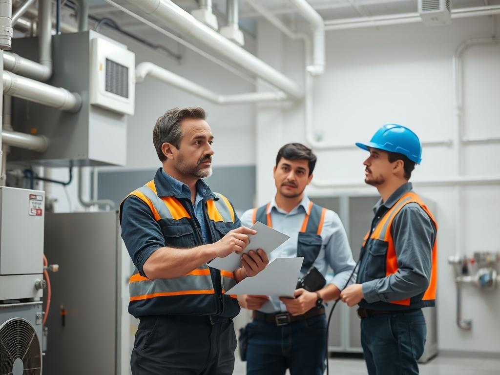 A facility manager reviewing HVAC systems in a commercial building