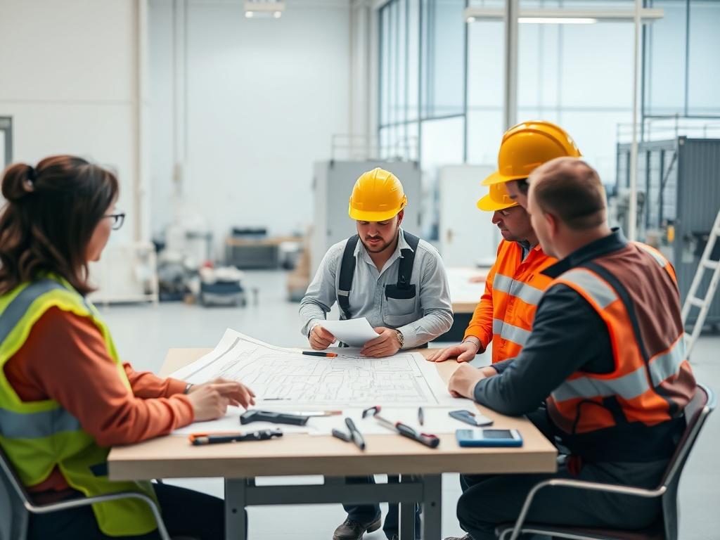 A maintenance project manager discussing a project plan with subcontractors