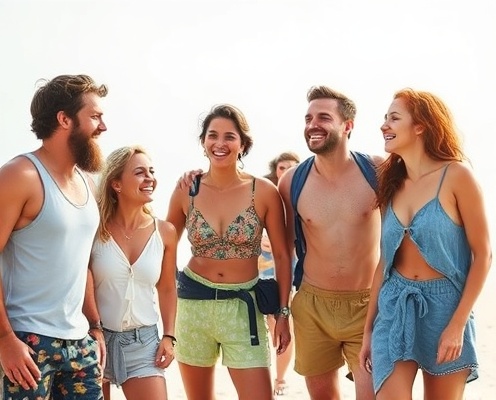 Group of friends enjoying beach adventure