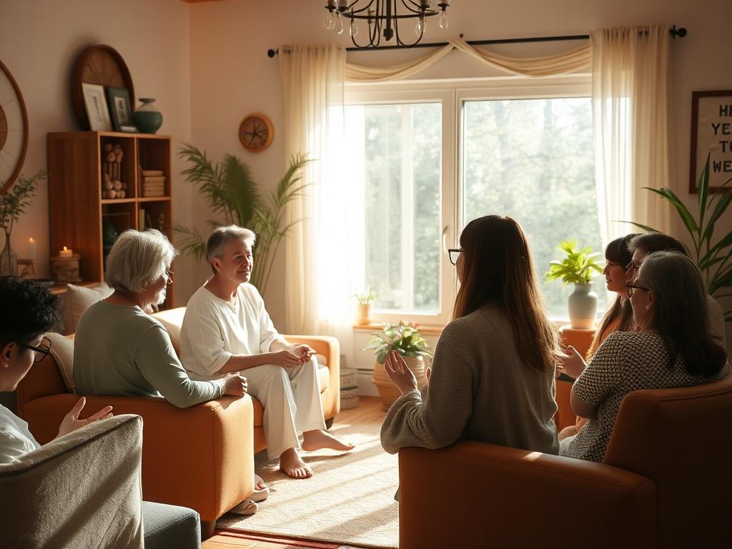 A peaceful scene of a small group attending a spiritual