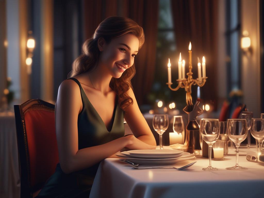 An elegant restaurant setting with a beautifully set table featuring