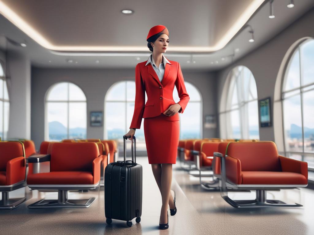 A graceful air hostess escort in a smart uniform, posed