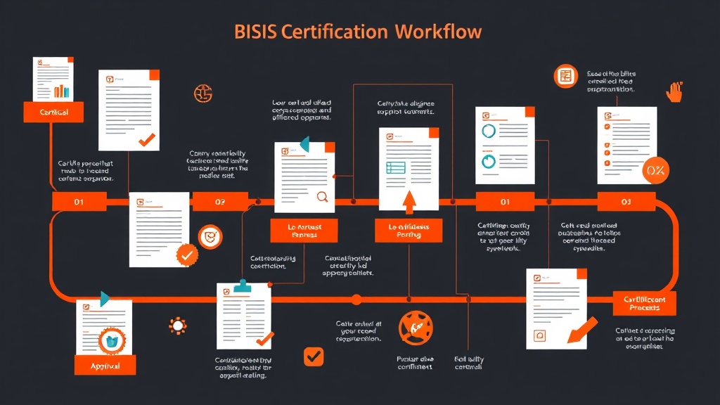 BIS certification process workflow showing steps, documents, timeline, and approval stamps
