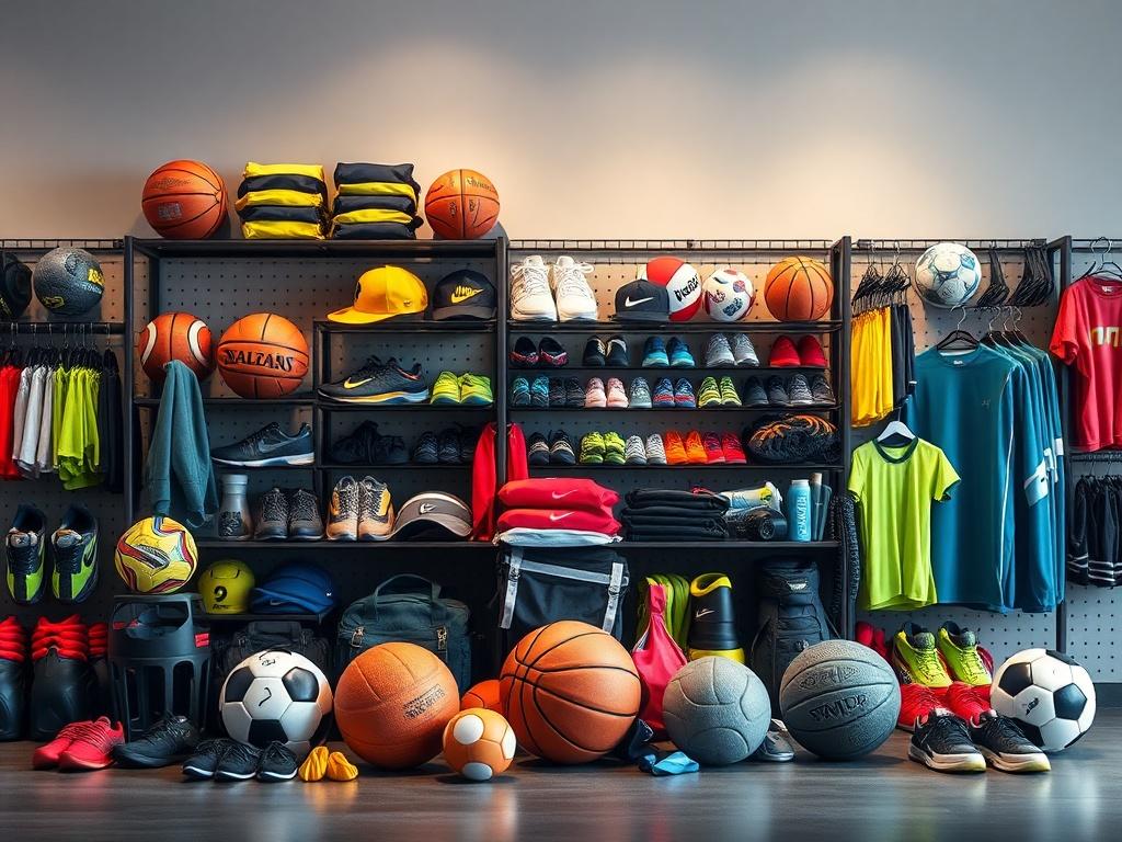 A high resolution of a well organized sporting goods display,