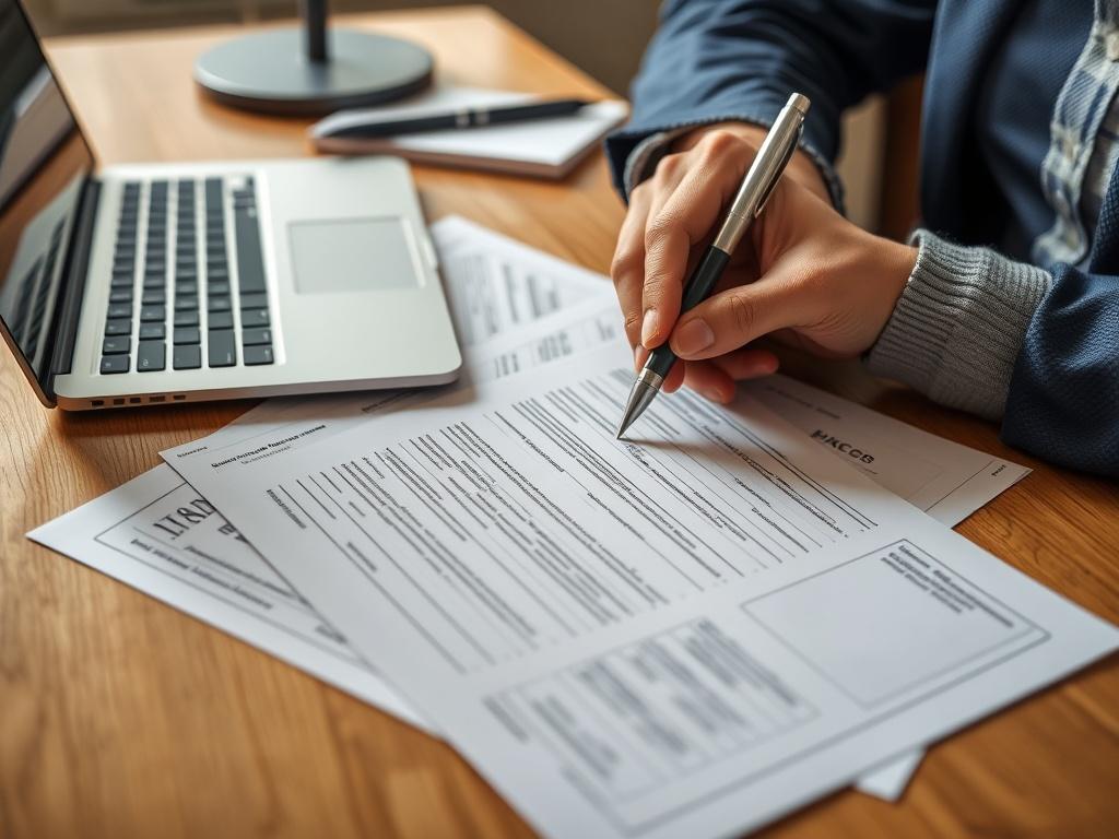 A close up shot of a person organizing export documents