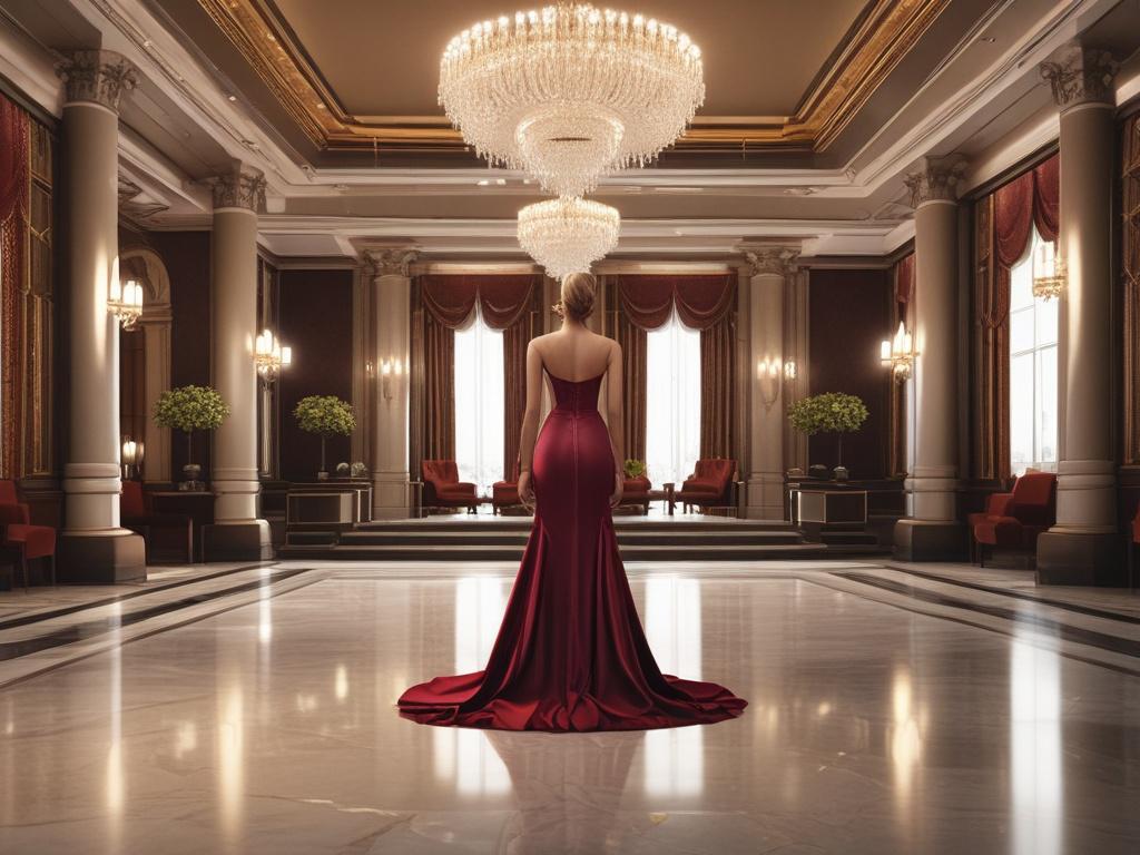 A glamorous ramp model escort dressed in an elegant evening