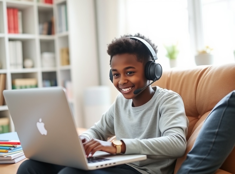 Student learning online at home