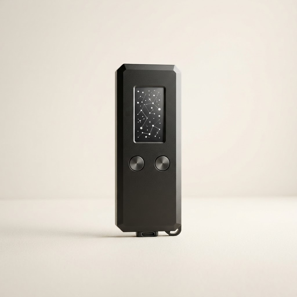 A black hardware wallet device