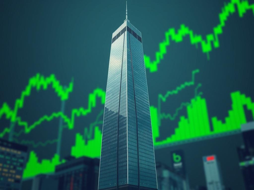 A photorealistic image of a modern skyscraper in New York