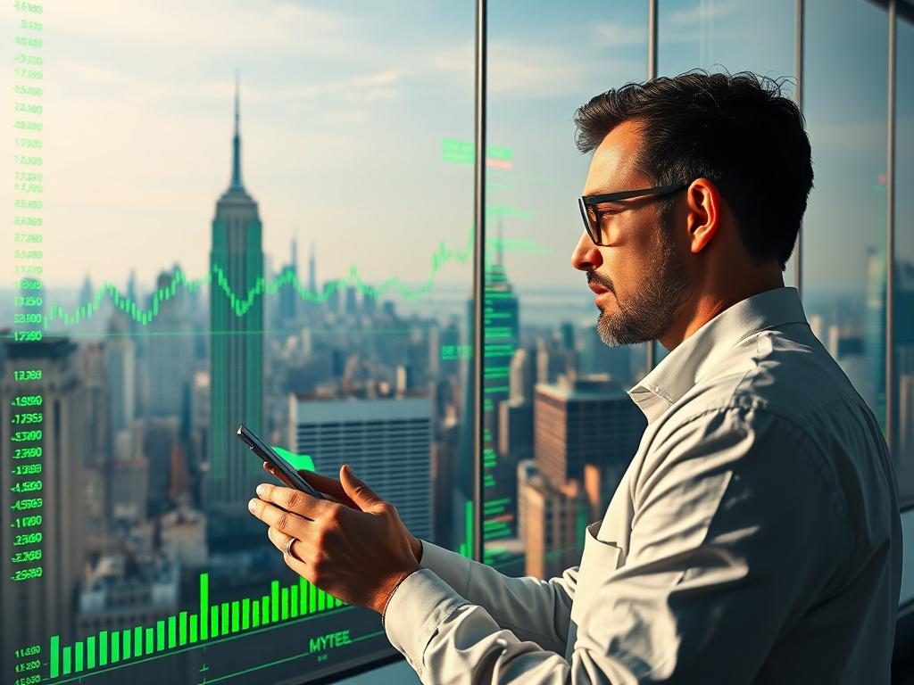 A photorealistic high resolution image of a market analyst examining