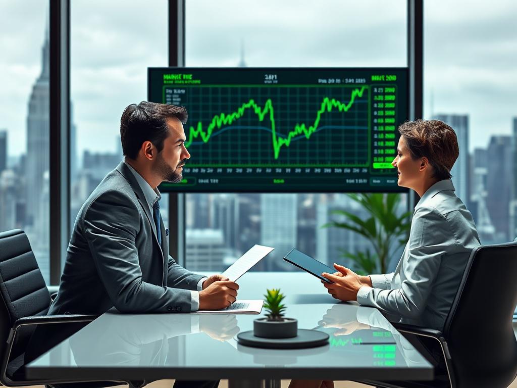 A photorealistic high resolution image of a financial advisor discussing