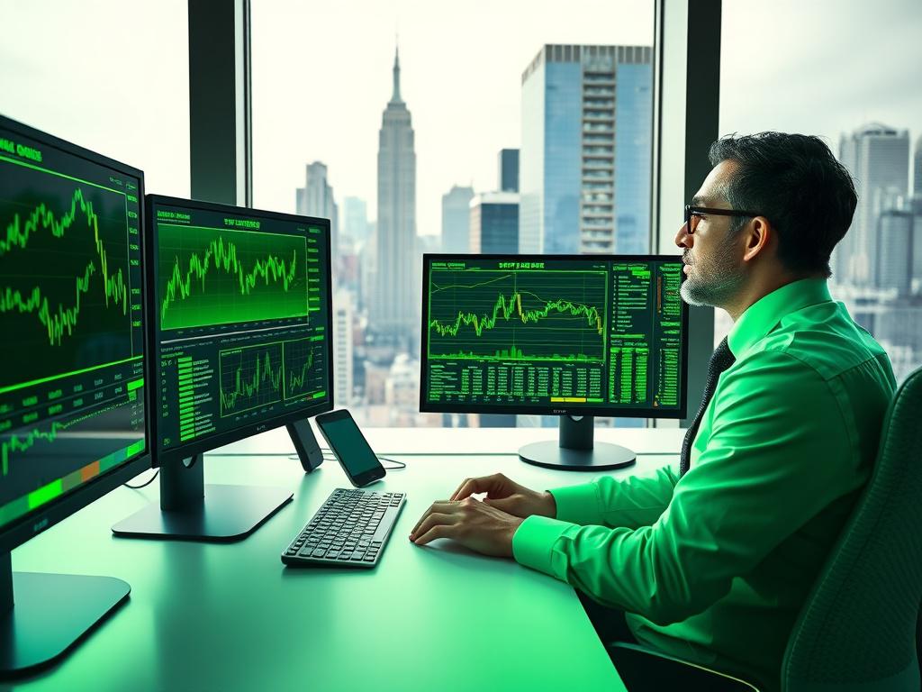 A photorealistic high resolution image of a confident financial analyst