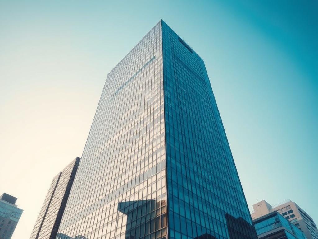 A photorealistic high resolution image of a modern skyscraper in