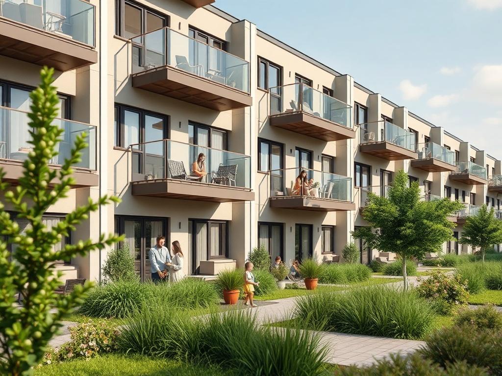 A newly developed multi unit residential building, featuring modern architecture