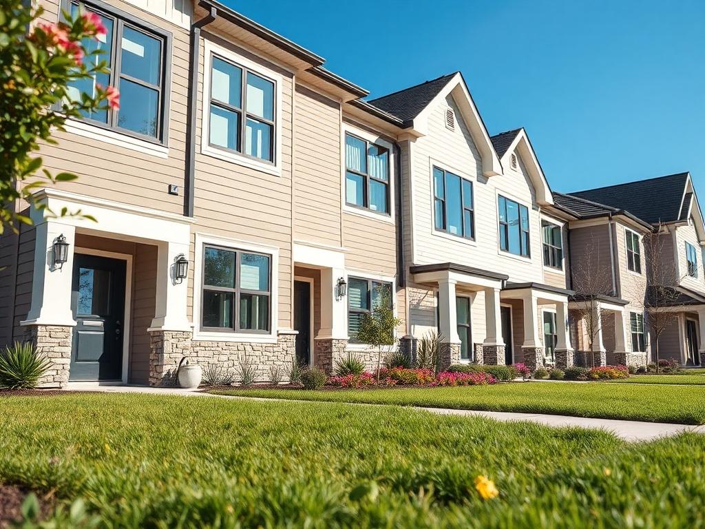 A beautifully designed townhome in a suburban setting, showcasing modern