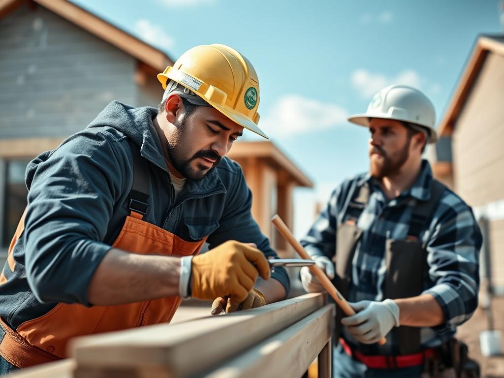 A hyper realistic close up shot of construction workers diligently