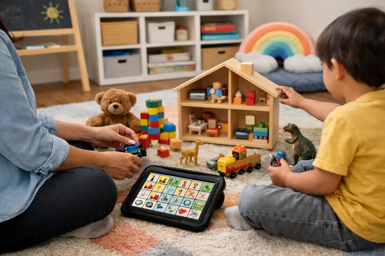 Speech therapist working with child