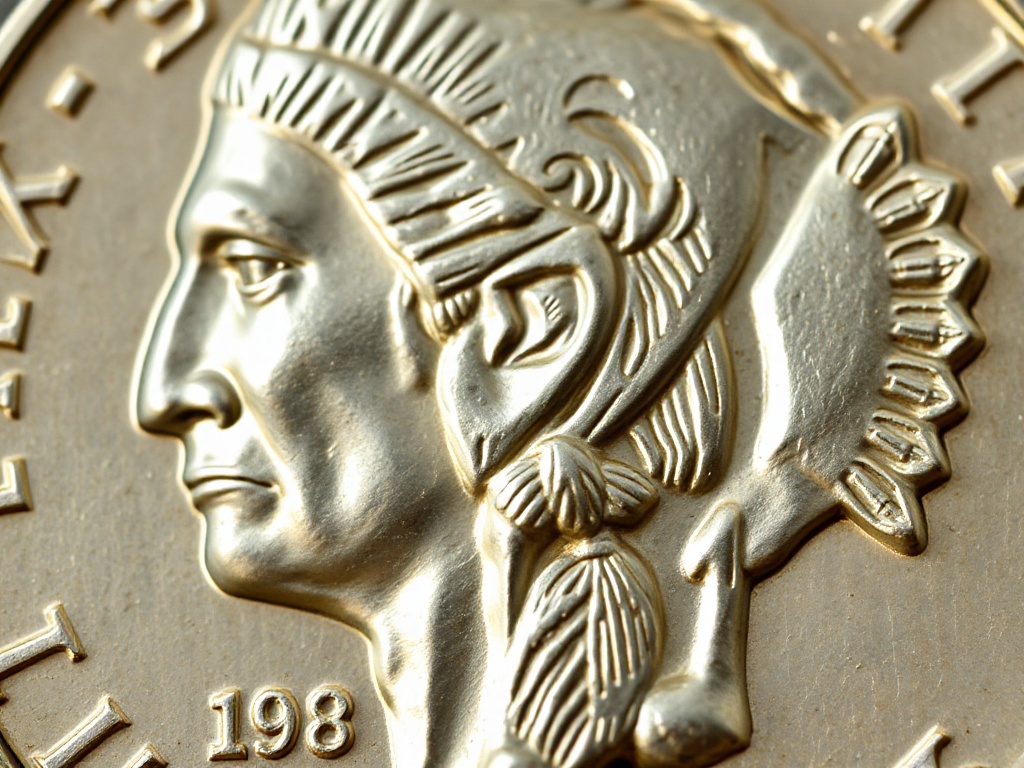 American Buffalo nickel coins with bison and Native American designs