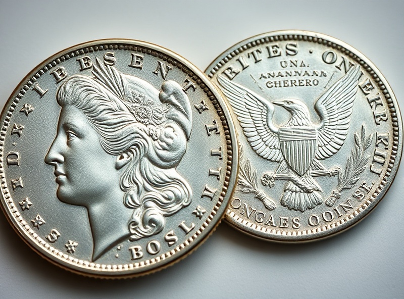 Morgan and Peace silver dollars with heraldic designs