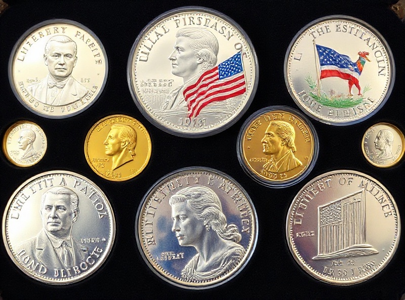 Commemorative coins showing historical designs