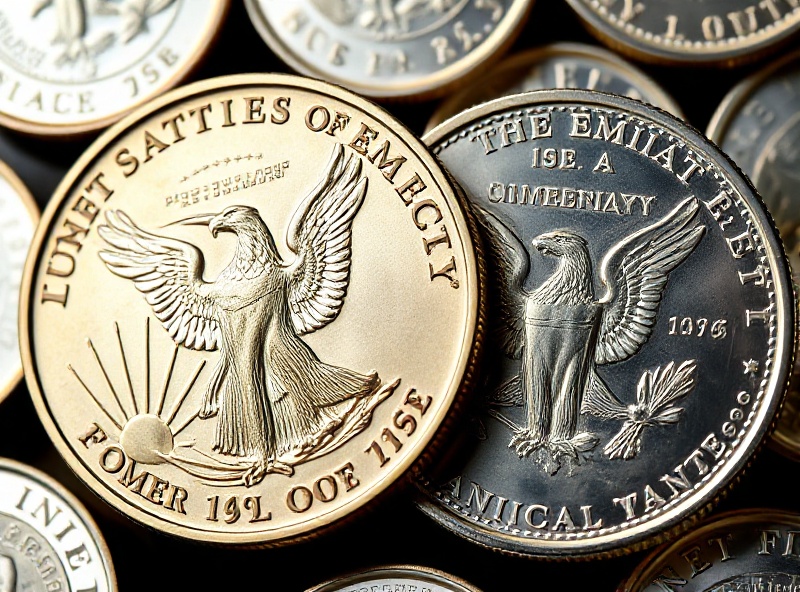 American Eagle gold and silver coins with eagle design