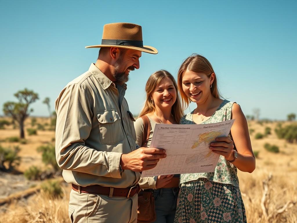 A close up of a safari guide discussing a custom