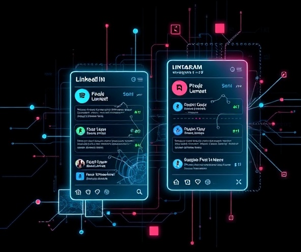 Abstract tech illustration representing Instagram and LinkedIn social media feeds