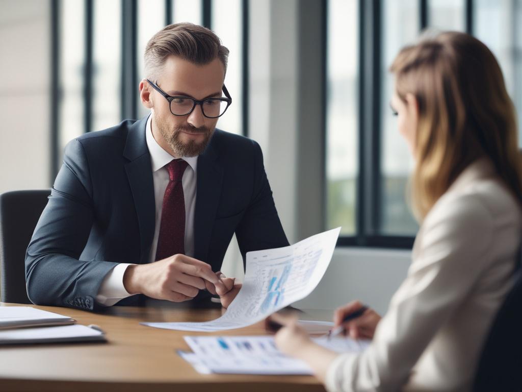 A close up shot of a financial consultant explaining investment