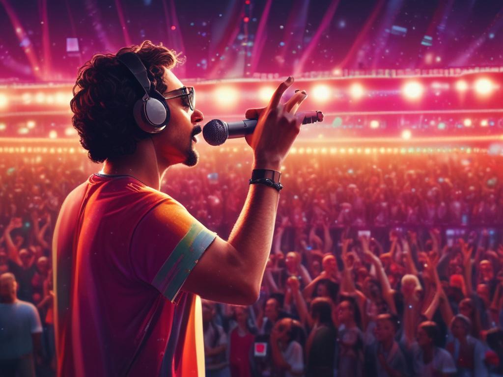 A photorealistic image of a vibrant Latin music festival scene