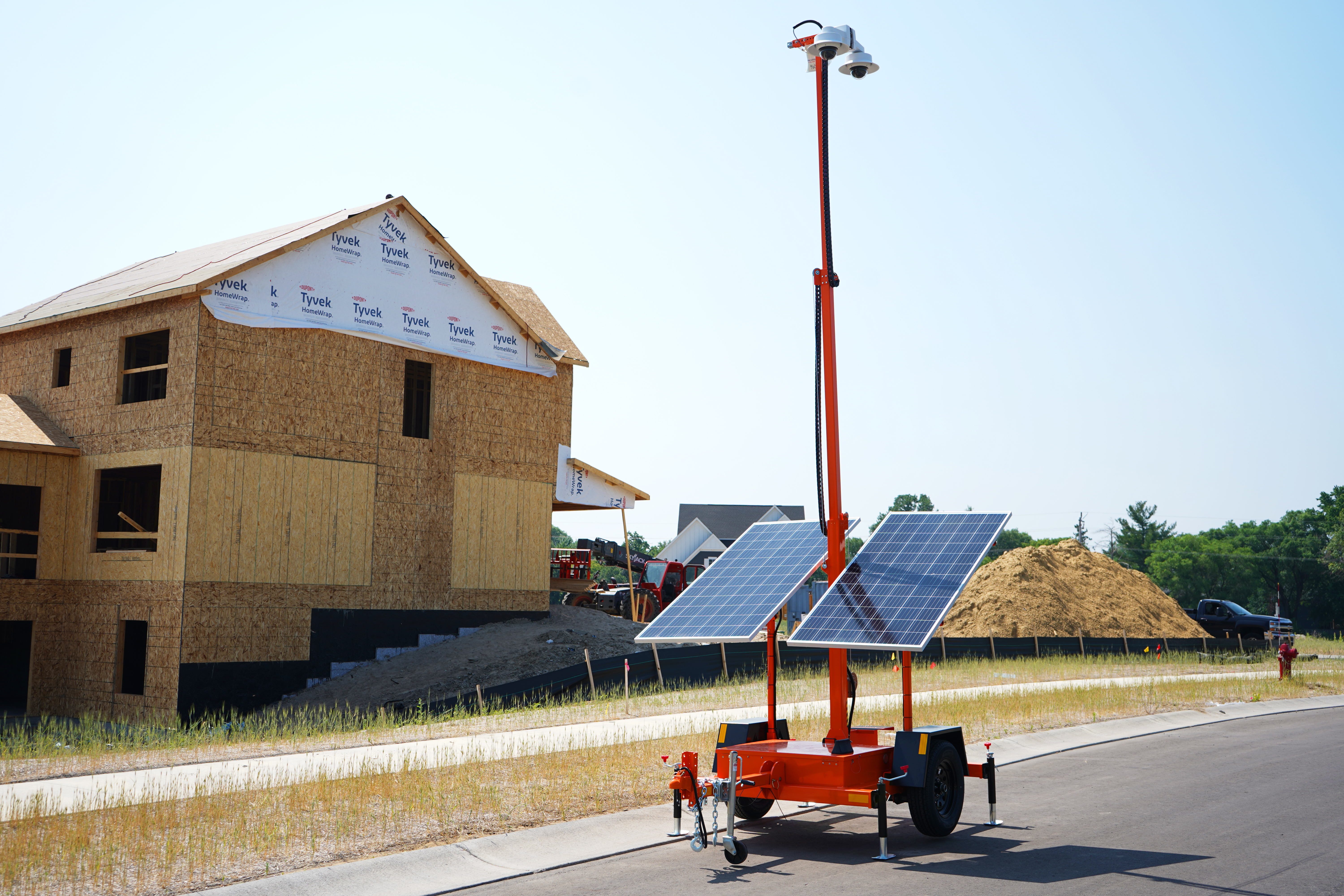 Mobile surveillance camera trailer at job site