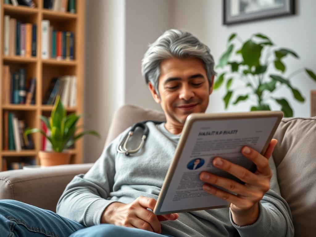 A close up shot of a patient reading a health