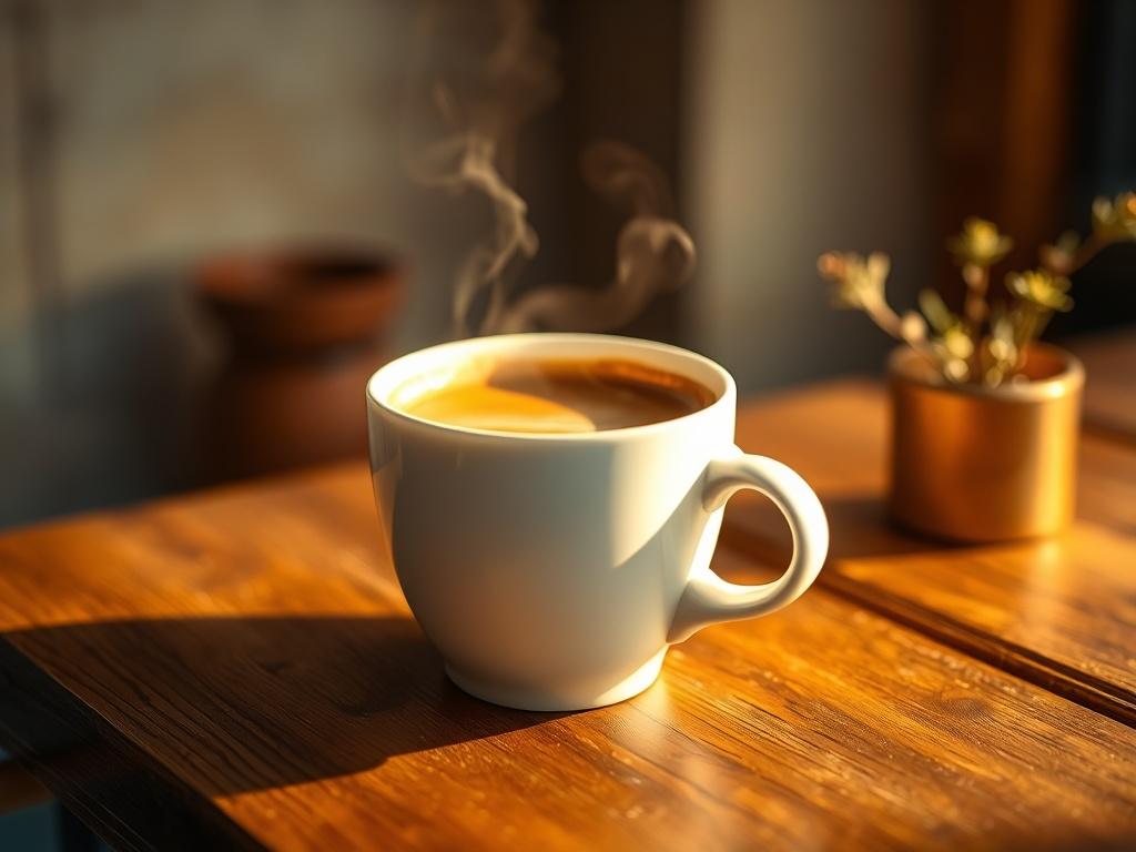 A close up shot of a steaming espresso cup on
