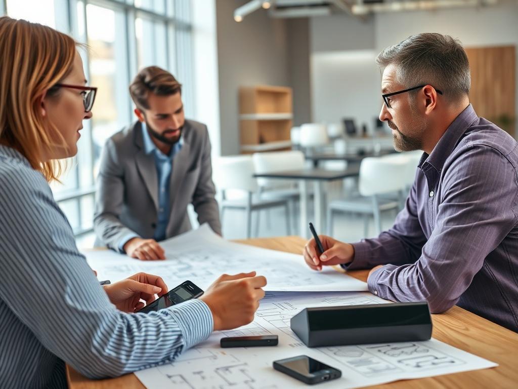 A detailed view of a construction layout consultation, featuring a