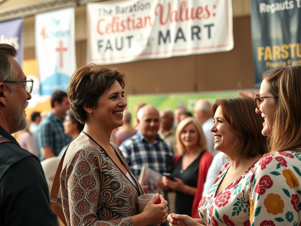A vibrant image depicting a promotional event celebrating Christian values,