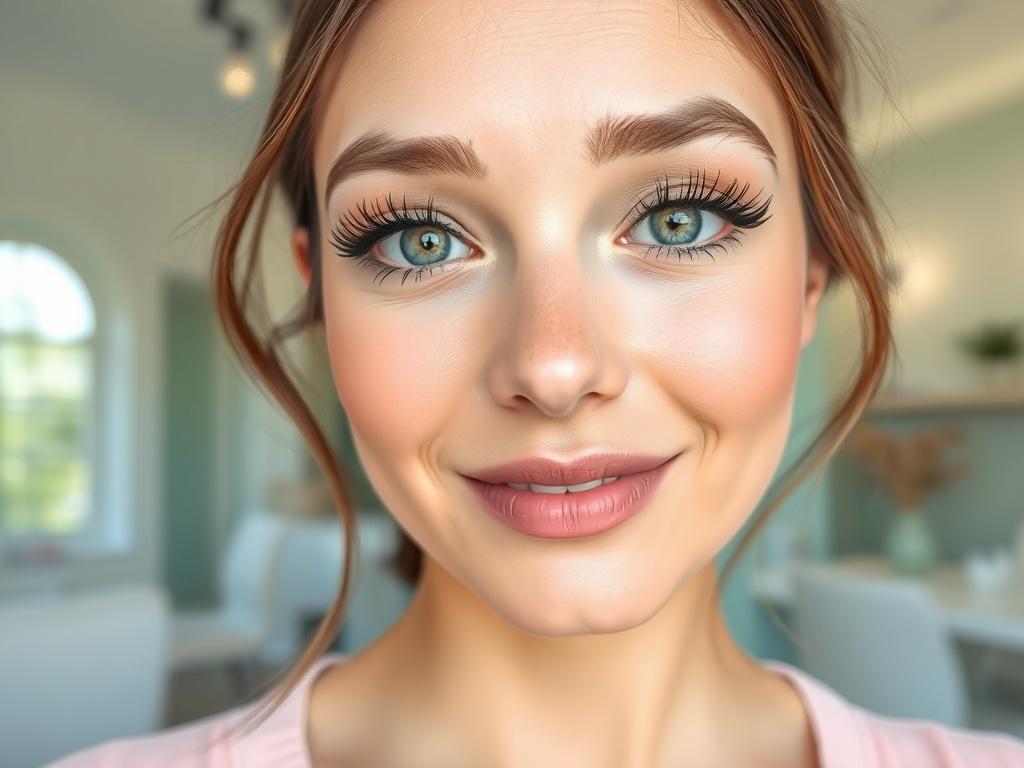 A close up of a woman with beautiful eyelash extensions,