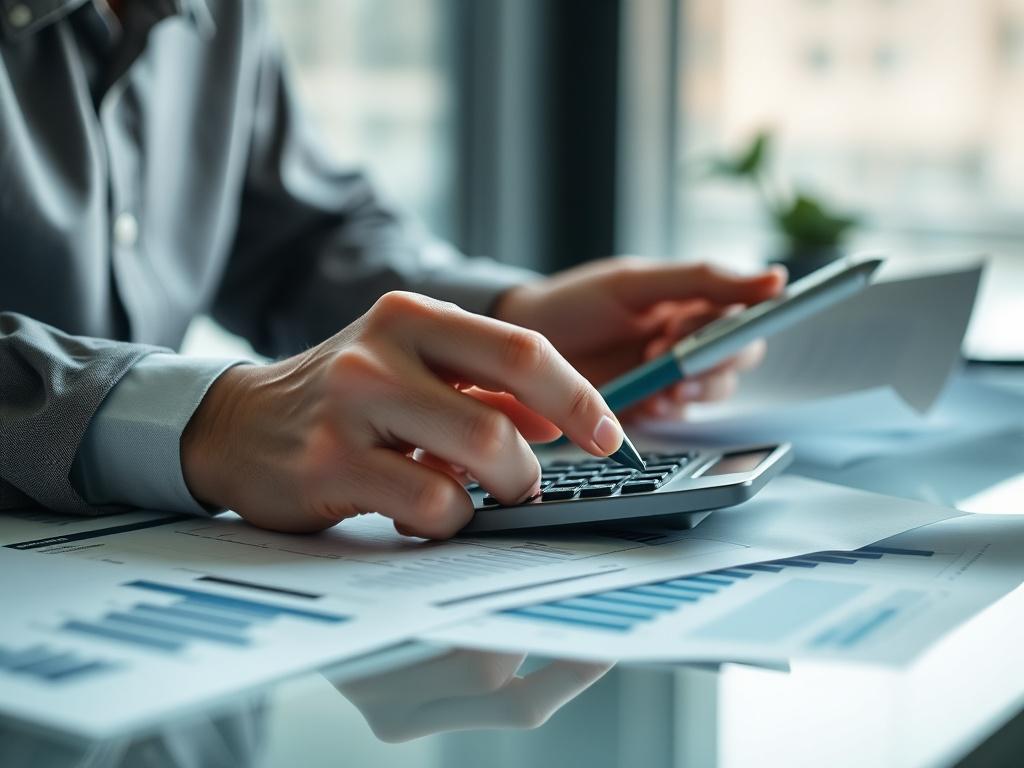 A hyper realistic close up of a person analyzing financial