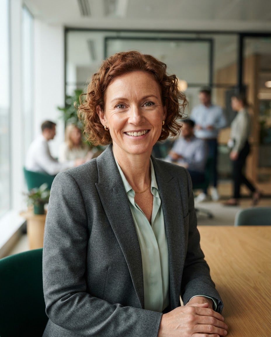 Hannah Reid, Head of Customer Operations, in a graphite blazer.