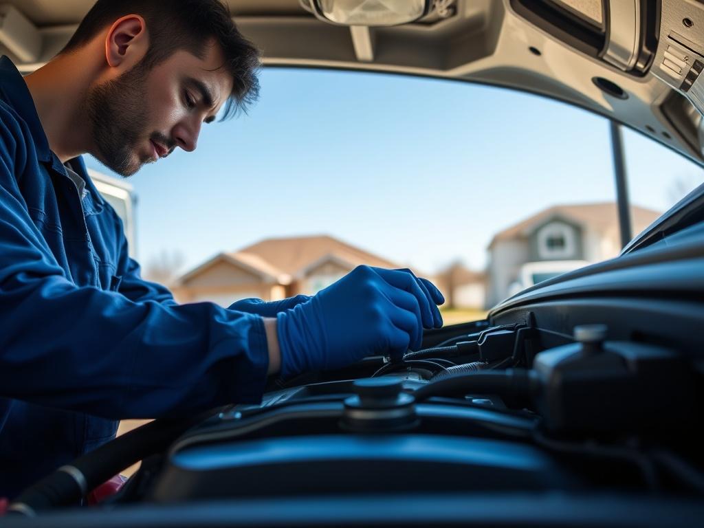 A close up shot of a mobile mechanic working on