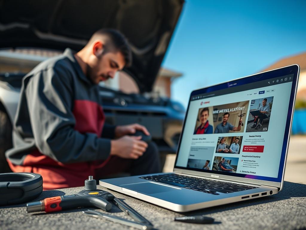 A realistic, high resolution image of a mobile mechanic working