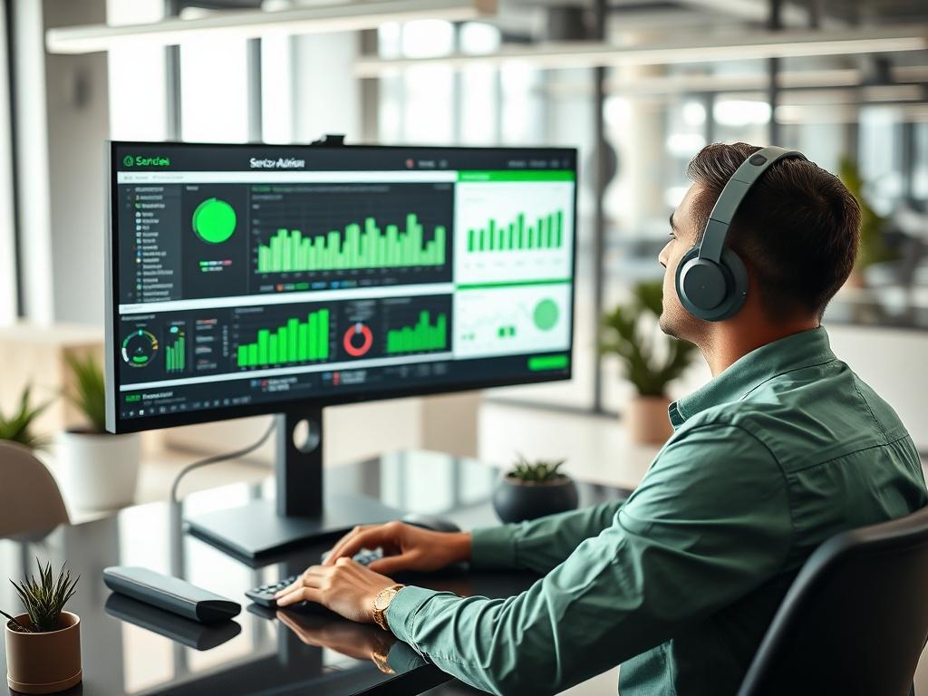 A close up shot of a service advisor analyzing data
