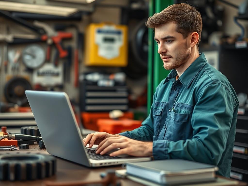 A close up shot of a young mechanic using a