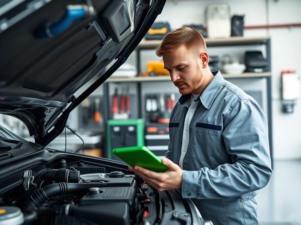 A close up shot of a technician inspecting a vehicle's