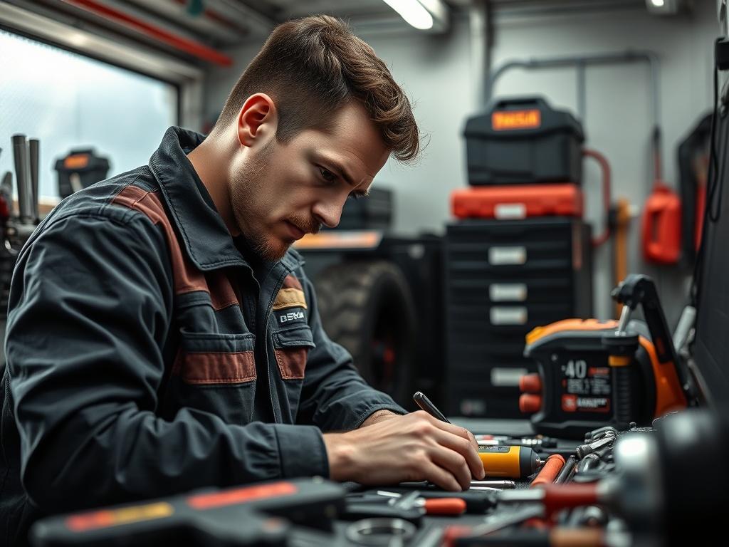 A close up shot of a technician preparing tools in