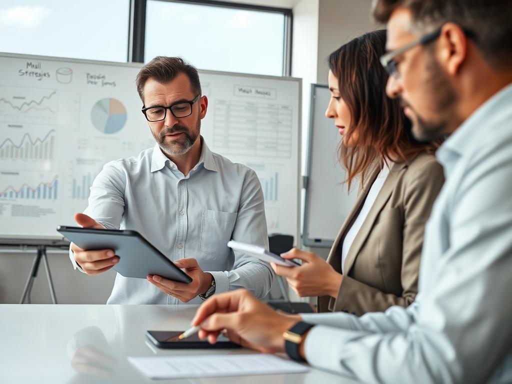 A close up shot of a media consultant discussing strategies