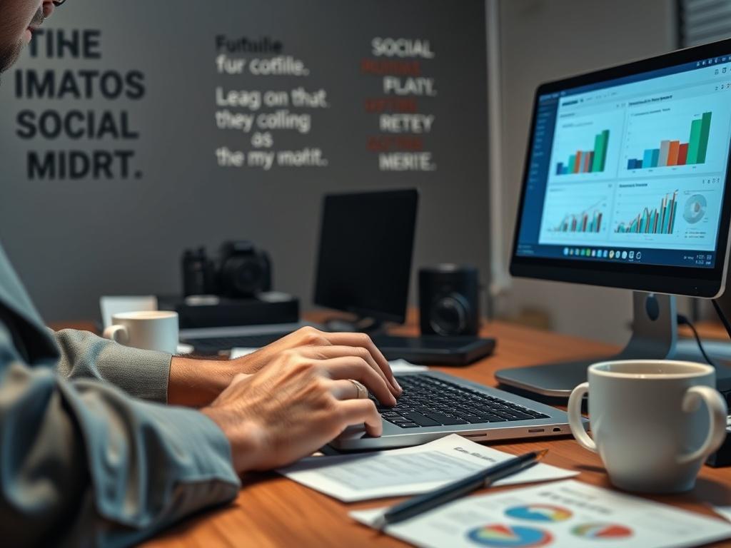 A close up shot of a social media manager analyzing