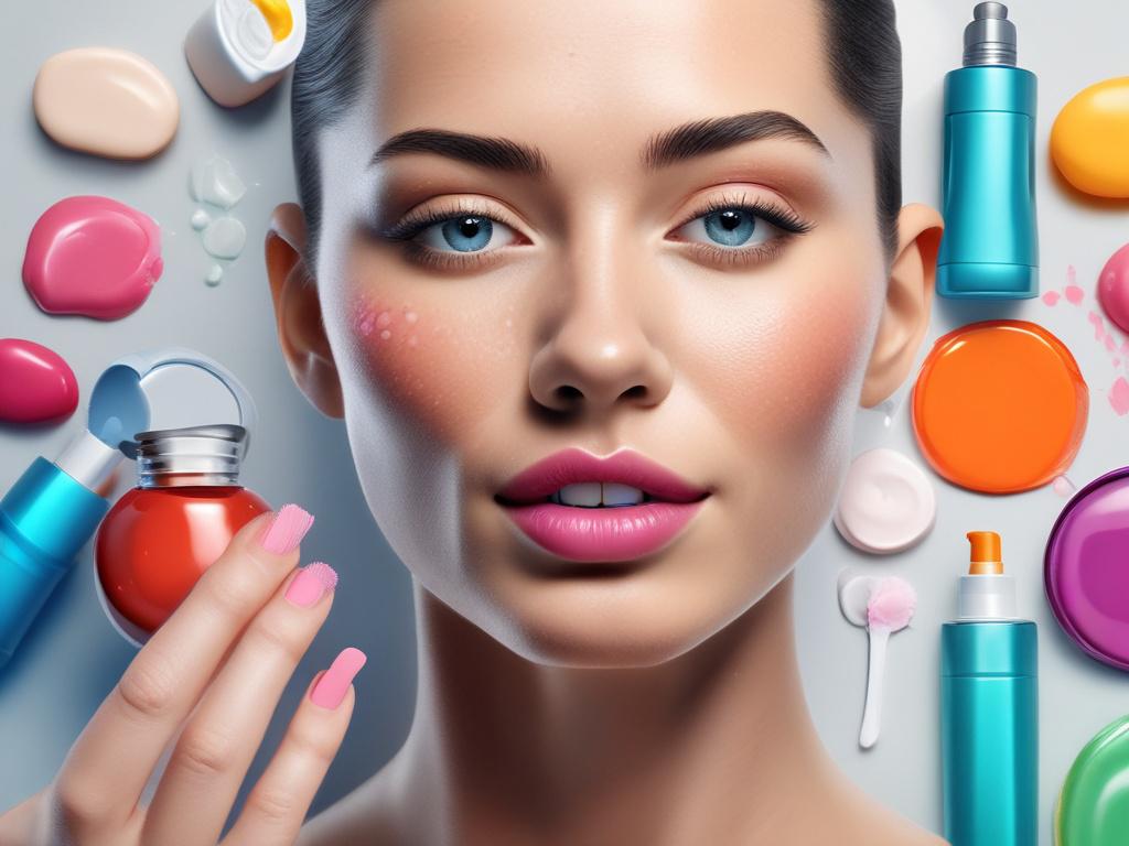 realistic high resolution of a woman applying skincare products, clean