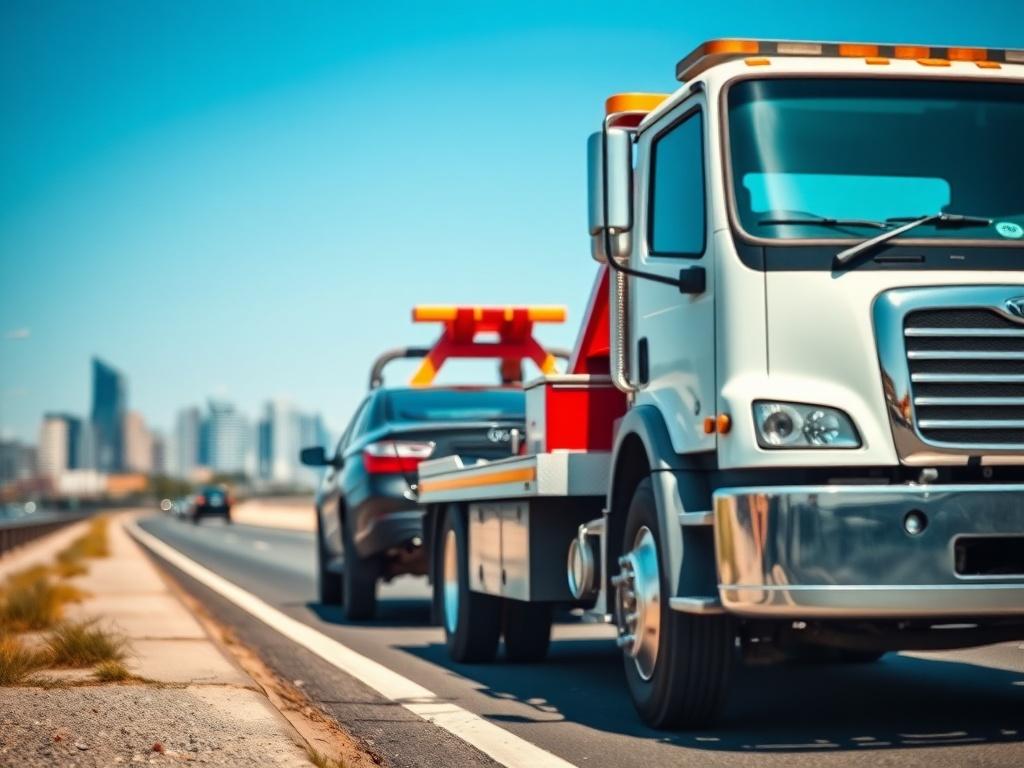 A hyper realistic close up shot of a tow truck